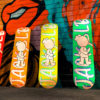jackelb jack&lb skateboards made in france art toy against a street art graffiti wall