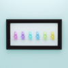 Black frame with 6 pastel tiny jack&lb art toys
