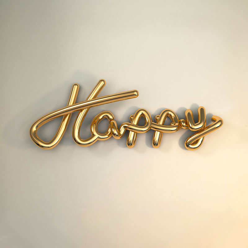 Happy sign in gold chrome