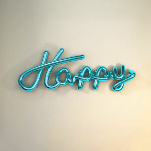 Happy sign in turquoise chrome